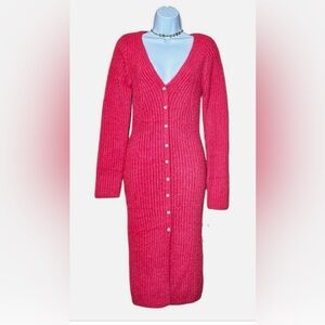 Jessica Simpson Pink Fuzzy Soft Button-Up Cardigan Dress Womens Sz Large